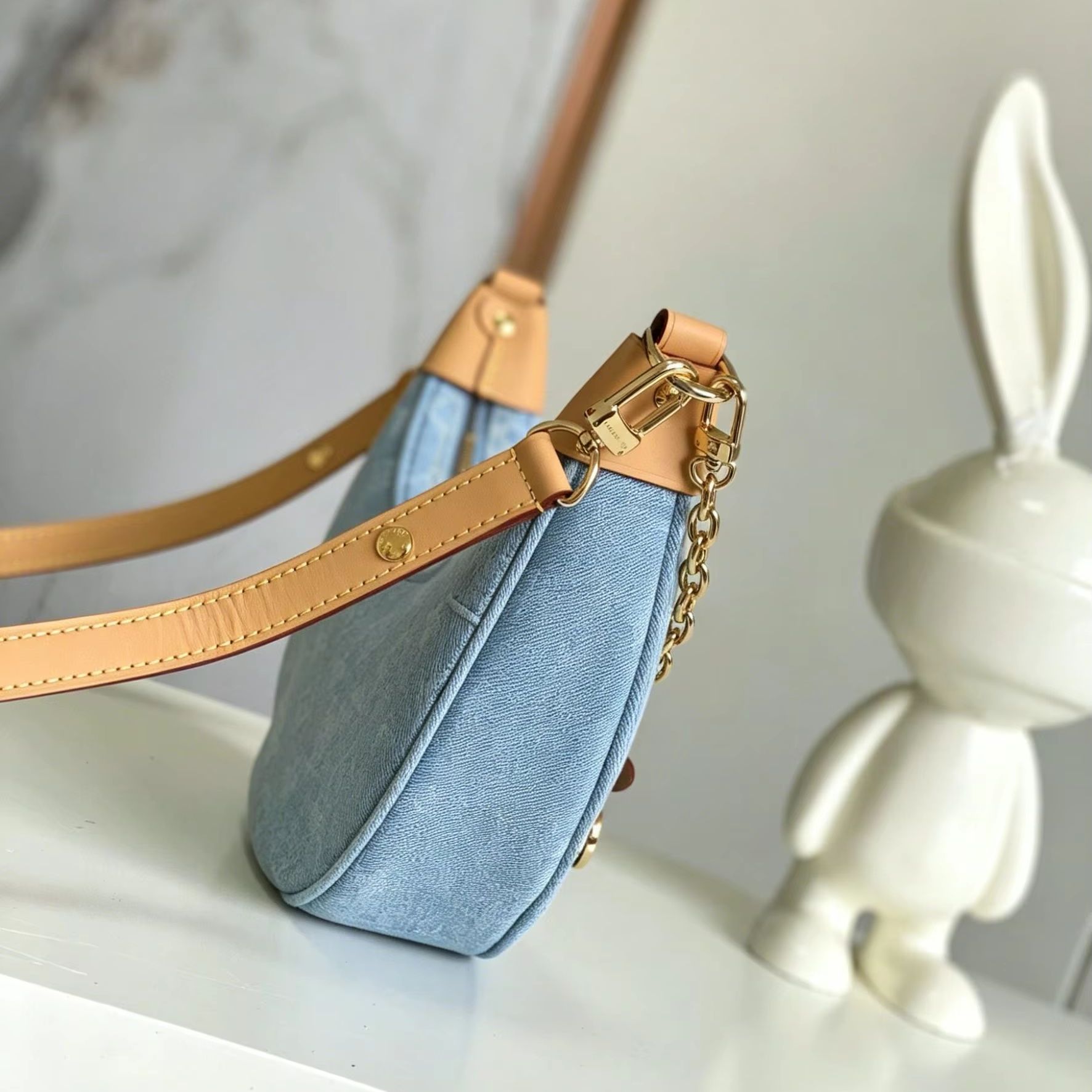 Luxury Bags Blue - Sac Hobo en Denim Jacquard Bleu